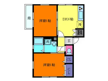 クレール西岡本(2DK/1階)の間取り写真