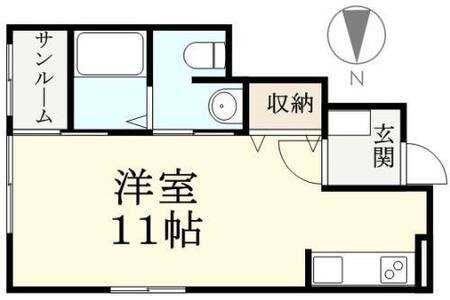 B-ROOM B棟(ワンルーム/1階)の間取り写真
