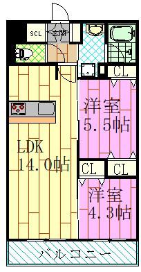 リアナアートパーク西葛西(2LDK/2階)の間取り写真