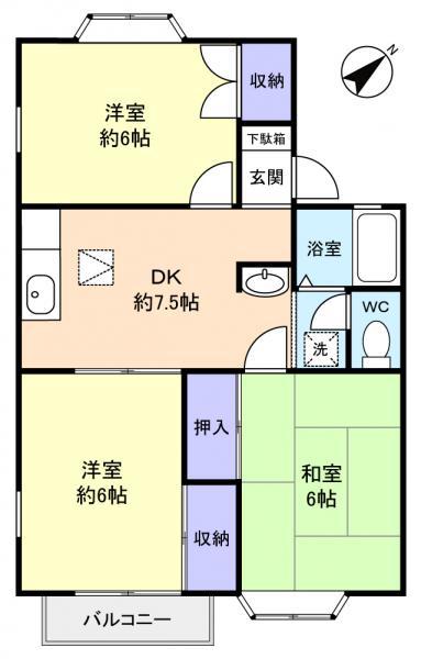 ユピテルゾーン(3DK/1階)の間取り写真