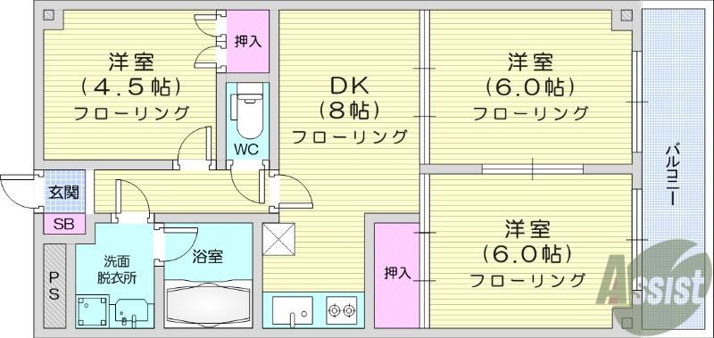 DIOKAN(3DK/3階)の間取り写真