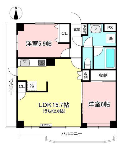 イーストヴィレッジ(2LDK/6階)の間取り写真