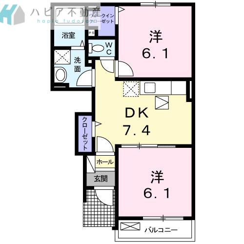 メイプルビュー・プラッツD(2DK/1階)の間取り写真