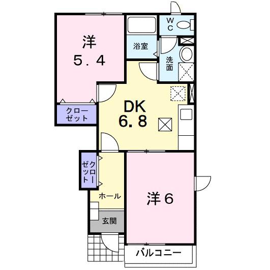 ベニール天神B(2DK/1階)の間取り写真