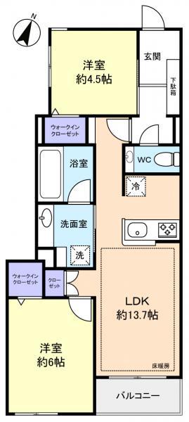 GREENCREST(2LDK/1階)の間取り写真