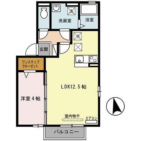 ESPOIR土谷B棟(1LDK/1階)の間取り写真