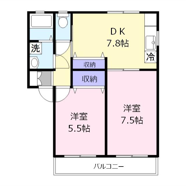 フェリーチェ(2DK/1階)の間取り写真