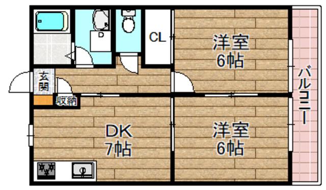 グリーンルーフ大冠A棟(2LDK/2階)の間取り写真
