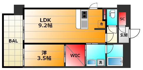 アスヴェル阿波座BLUE EARTH(1LDK/2階)の間取り写真
