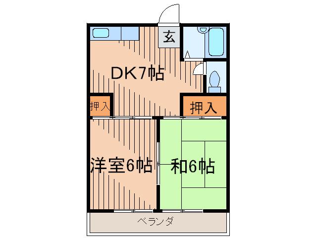 小川ハイツII(2DK/2階)の間取り写真