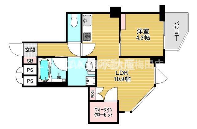 ライオンズマンション天王寺(1LDK/5階)の間取り写真