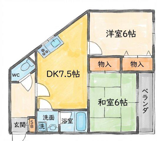 ソル・レベンテI(2DK/2階)の間取り写真