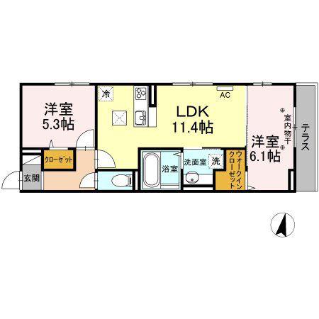 京成本線 江戸川駅 徒歩11分 3階建 築6年(2LDK/1階)の間取り写真