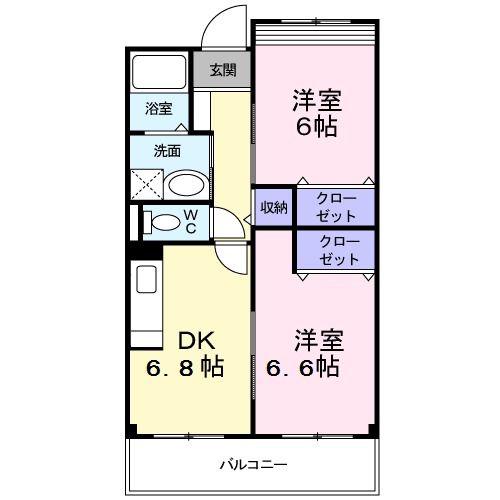 エアリーヒル(2DK/2階)の間取り写真