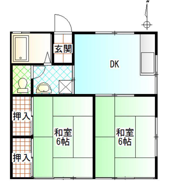サウスヒル(2DK/2階)の間取り写真