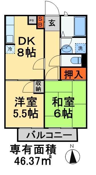 シャルム夏見(2DK/2階)の間取り写真