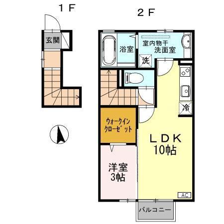 グレース姫野(1LDK/2階)の間取り写真