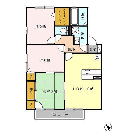 グリーンハイムII C棟(3LDK/2階)の間取り写真