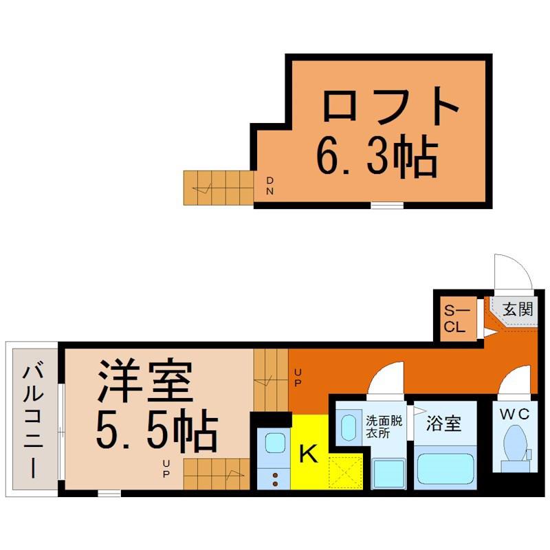 クレセール平安通(1K/2階)の間取り写真