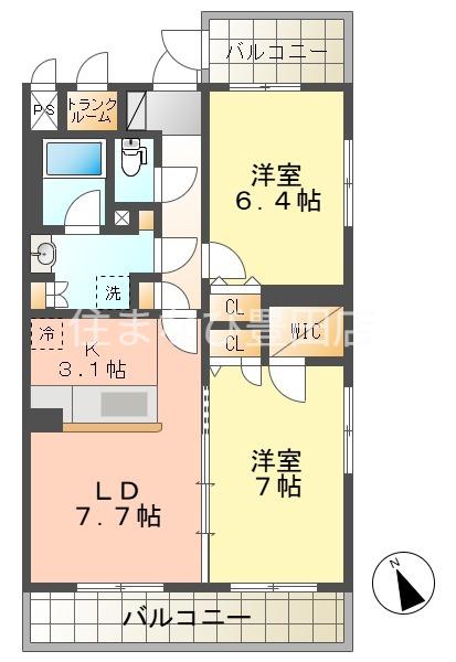フェリーチェII(2LDK/3階)の間取り写真
