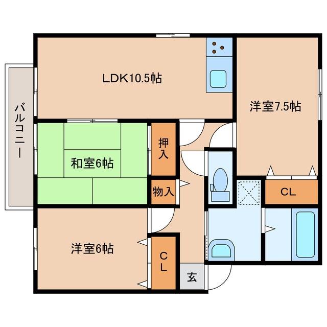 ドミールI(3LDK/2階)の間取り写真