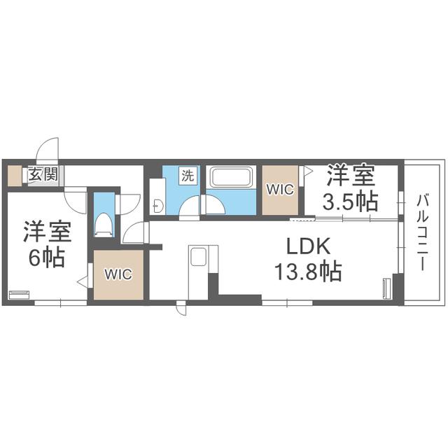 PURE WIND GARDEN A棟(2LDK/2階)の間取り写真