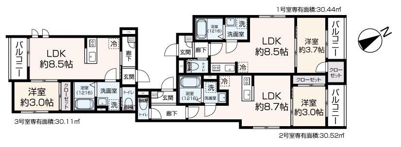 ZEH 箱崎 LASPACIO II(1LDK/1階)の間取り写真