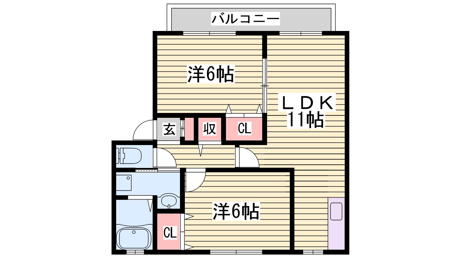 リッツハウスM&R B棟(2LDK/1階)の間取り写真