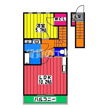 プリエアムール(1LDK/2階)の間取り写真