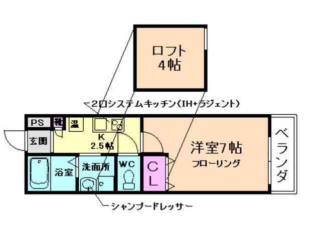 レジデンス石橋(1K/1階)の間取り写真