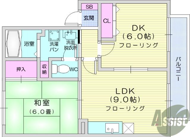 セジュールラフィネ(2DK/2階)の間取り写真