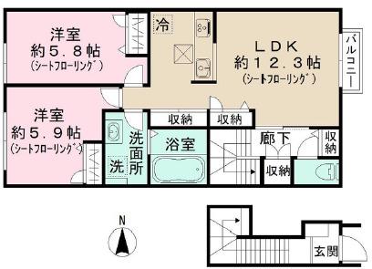 メゾンゴフク(2LDK/2階)の間取り写真