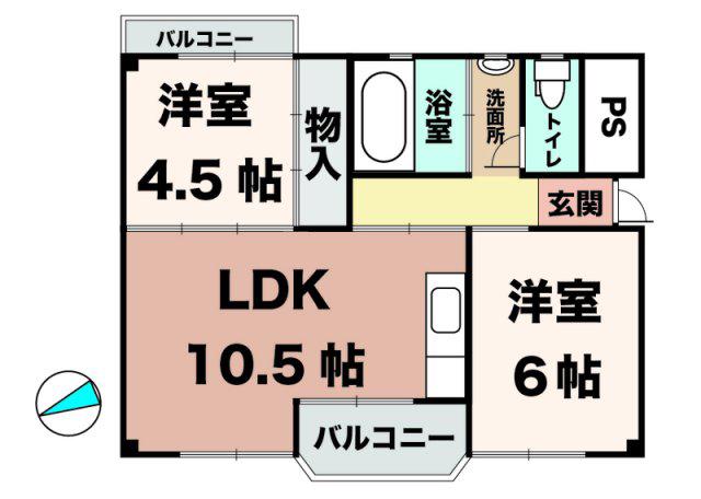 福田ハイツ(2LDK/3階)の間取り写真