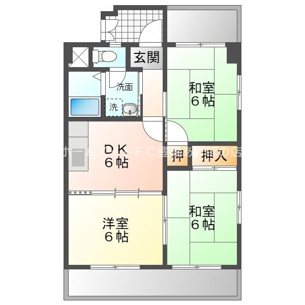 豊西マンション(3DK/4階)の間取り写真