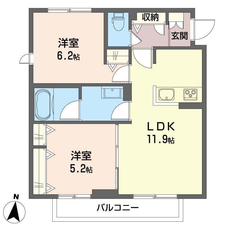 ひいらぎ(2LDK/2階)の間取り写真