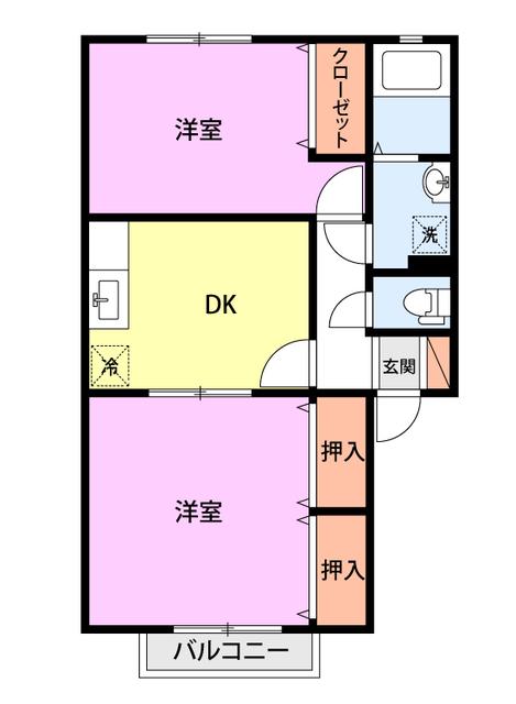 プラセールB(2DK/2階)の間取り写真