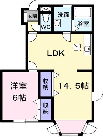 グラン シェル B(1LDK/1階)の間取り写真