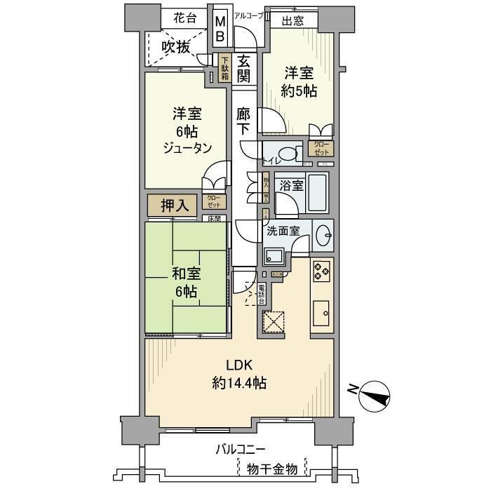 ヒルズシンフォニア北浦和(3LDK/5階)の間取り写真