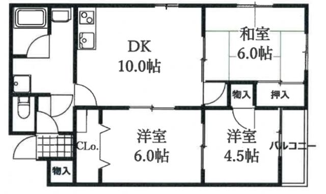 ロアジール市川(3DK/1階)の間取り写真