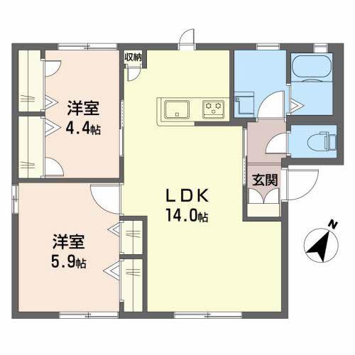 サンコート赤坂 B棟(2LDK/1階)の間取り写真