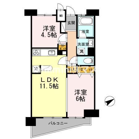 カスタリア阿倍野(2LDK/4階)の間取り写真