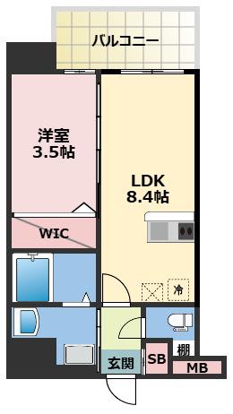 LUXE玉造南(1LDK/1階)の間取り写真
