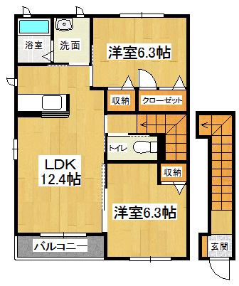 シャーメゾンエーデルハイムB(2LDK/2階)の間取り写真