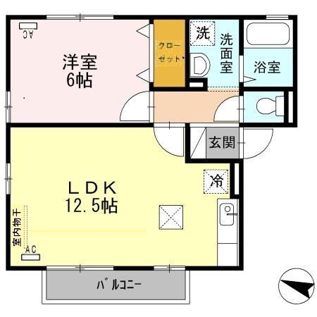 ウィルモア鬼橋B(1LDK/1階)の間取り写真