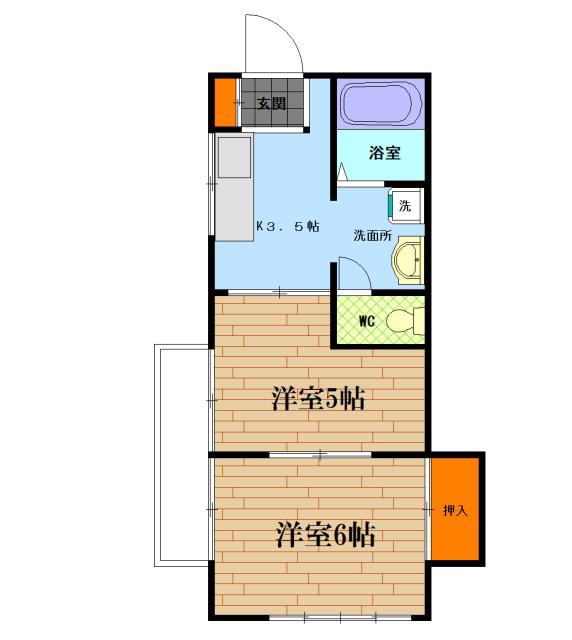 平伍荘(2K/2階)の間取り写真