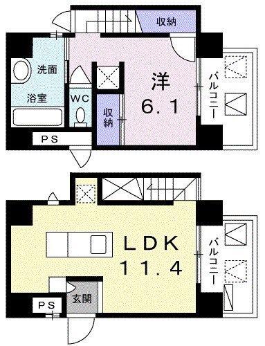 ホワイトブロッサム(1LDK/3階)の間取り写真