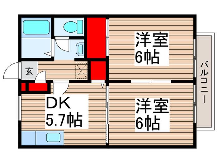 サンウエストA(2DK/2階)の間取り写真