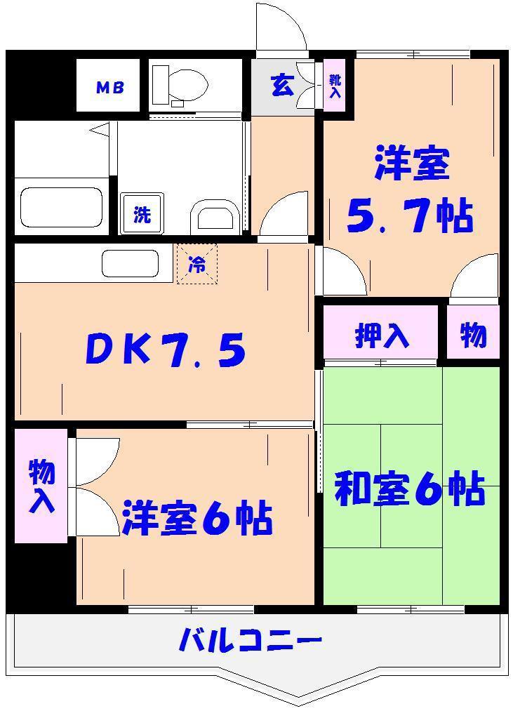 フローライト市川(3DK/3階)の間取り写真