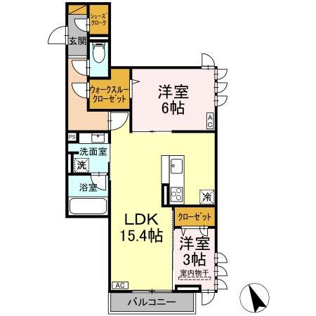 D-INVEST陣場 A(2LDK/2階)の間取り写真