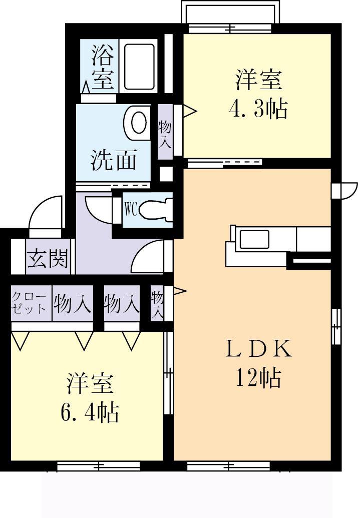 アイナ壱番館(2LDK/2階)の間取り写真